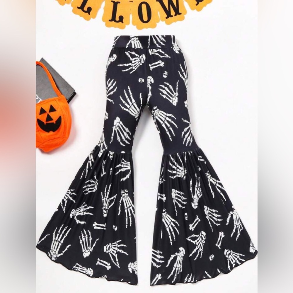 Skeleton Hands Bell Bottom Pants